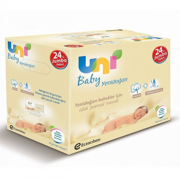 Uni Baby Yenidoğan Islak Pamuk Mendil 24 Lü Jumbo Paket