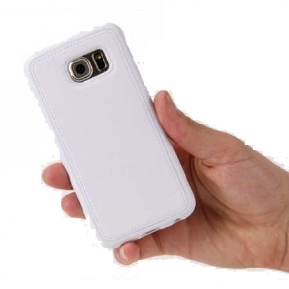 Samsung Galaxy S6 Edge Deri Görünümlü Beyaz Kılıf