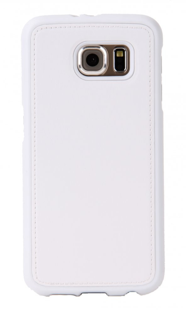 Samsung Galaxy S6 Edge Deri Görünümlü Beyaz Kılıf
