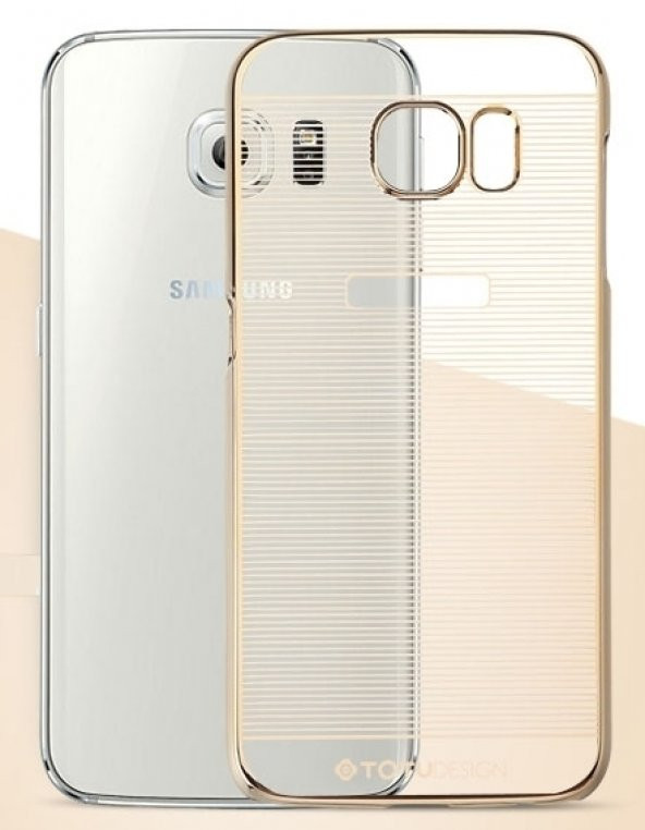 Samsung Galaxy S6 Metalik Gold Kenarlı Çizgili Kılıf