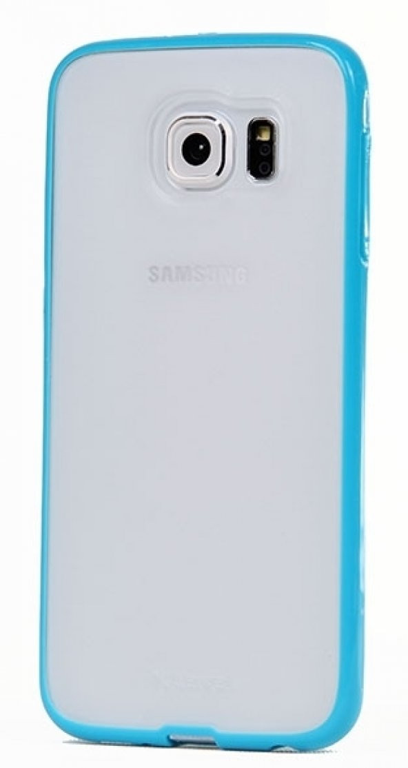 Samsung Galaxy S6 Mavi Silikon Kenarlı Şeffaf Kılıf