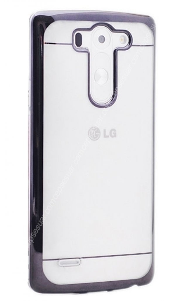 LG G3 Dark Silver Metalik Kenarlı Silikon Kılıf