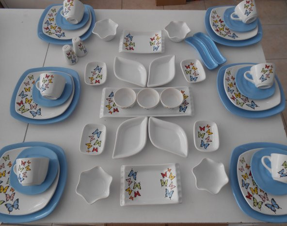 Keramika Mavi Butterflly Kahvaltı takimi