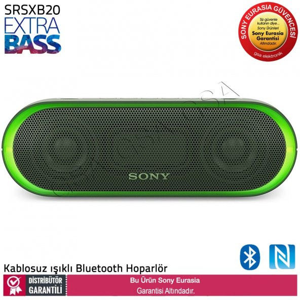 Sony SRS-XB20 Kablosuz Işıklı Extra Bass Bluetooth Hoparlör