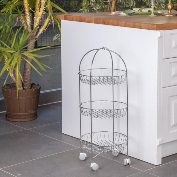 Tekno Tel Üç Katlı Meyve Sebze Sepeti Sebzelik Krom MG 001 - 2