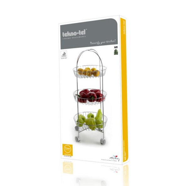 Tekno Tel Üç Katlı Meyve Sebze Sepeti Sebzelik Krom MG 001 - 3