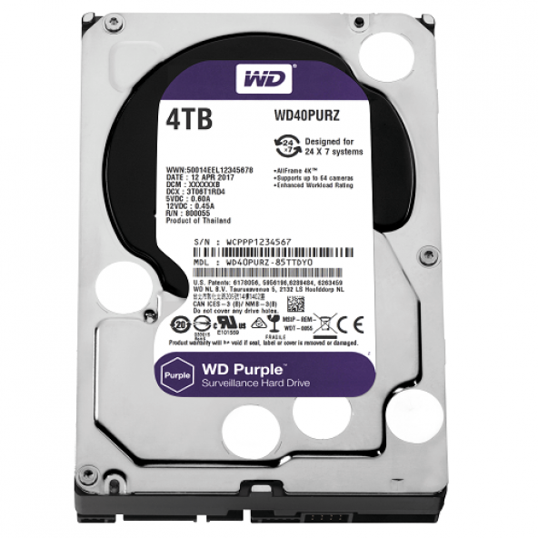 4TB WD Purple SATA 6Gb/s 64MB DV 7x24 WD40PURZ