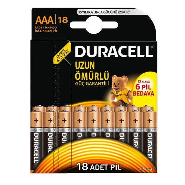 Duracell Alkalin AAA İnce Pil (12+6) 18li Paket