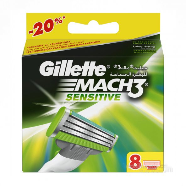 Gillette Mach3 Sensitive Yedek Tıraş Bıçağı 8 li