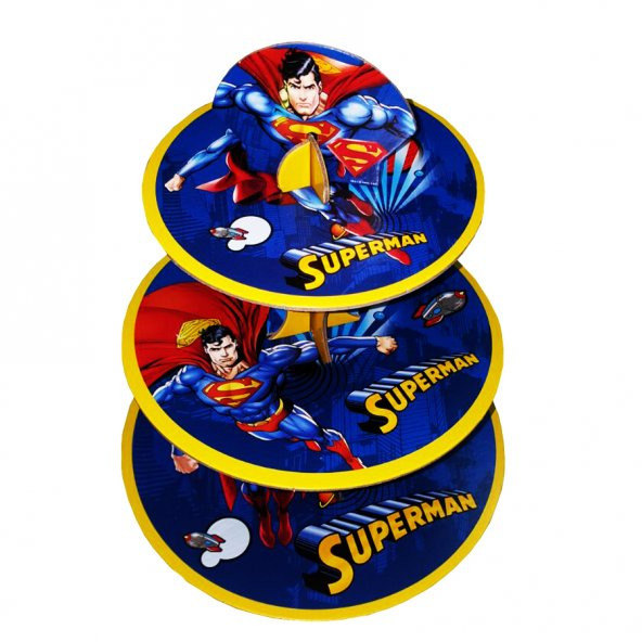 3 Katlı Karton Cupcake Standı Superman   Temalı Kek Standı