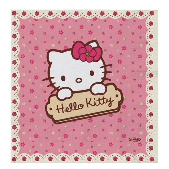 Hello Kitty Hearts Temalı Kağıt Peçete (20 Adet)