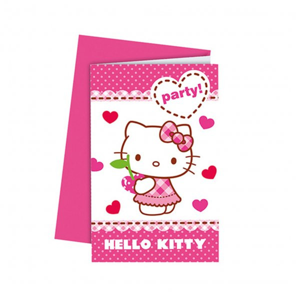 Hello Kitty Temalı Kalpler Parti Davetiyesi (6 Adet)