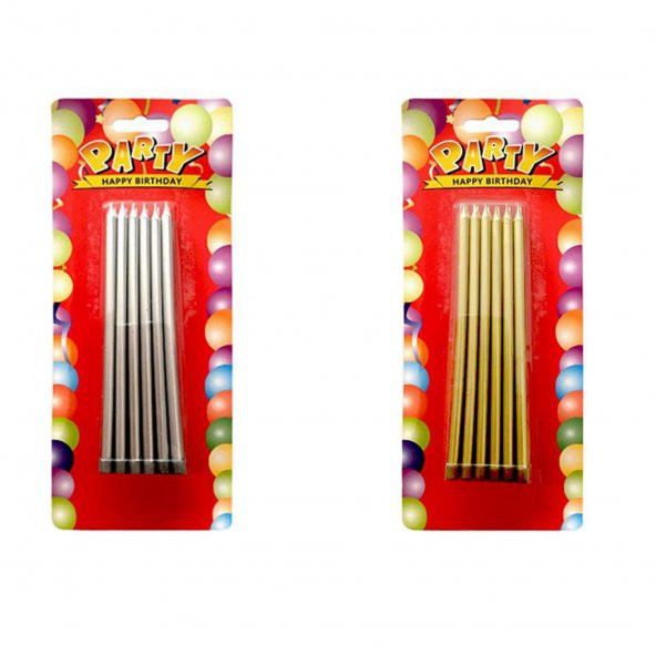 Doğum Günü Pasta Mumu Yaldızlı Uzun 12 Cm (12 Adet)