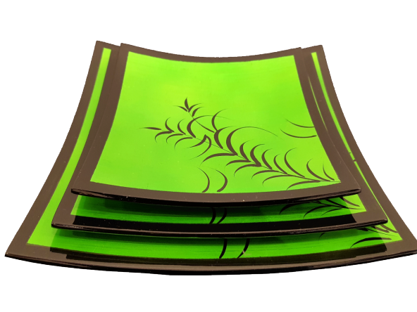 Misiny-El Boyama Bambu Desen Yeşil Tabak Seti -3lü