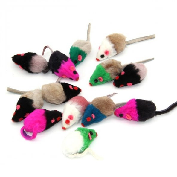 Tüylü kedi oyuncağı renkli tüy kuyruklu fare tekli 11*2.5 cm