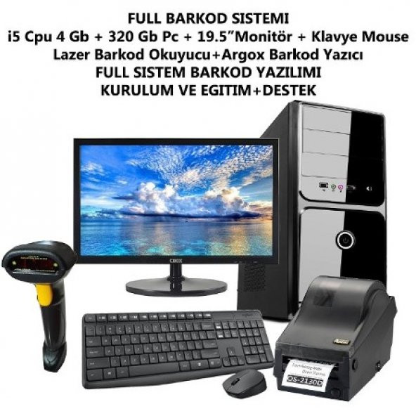 Barkod Sistemi Full Set i5 Pc 19.5Monitör + Okuyucu + Yazıcı