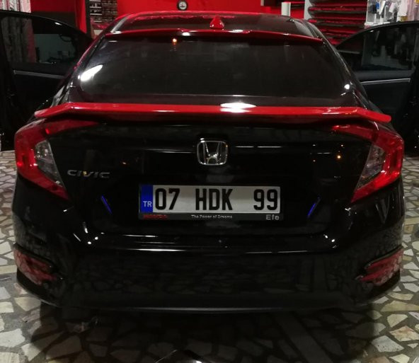 Oled Garaj Honda Civic Cam Üstü Yay Spoiler Kırmızı Renk Fc5 2016-2020