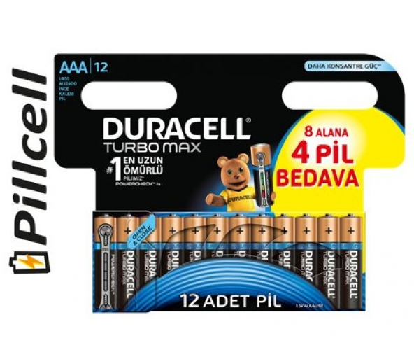 Duracell Turbo Max AAA İnce 8+4 Pil 12'li