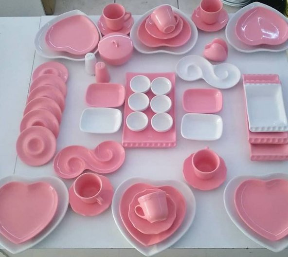 Keramika Pembe Kalp Kahvaltı Takımı