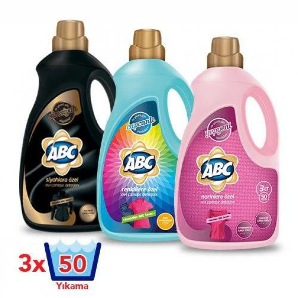 ABC 3 lt Sıvı Çamaşır Deterjanı Çeşitleri x3 adet