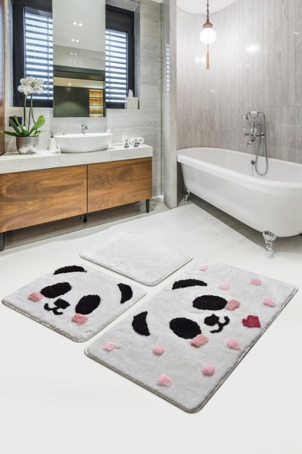 Chilai Home Panda 3lü Set Klozet Takımı Akrilik Banyo Paspası