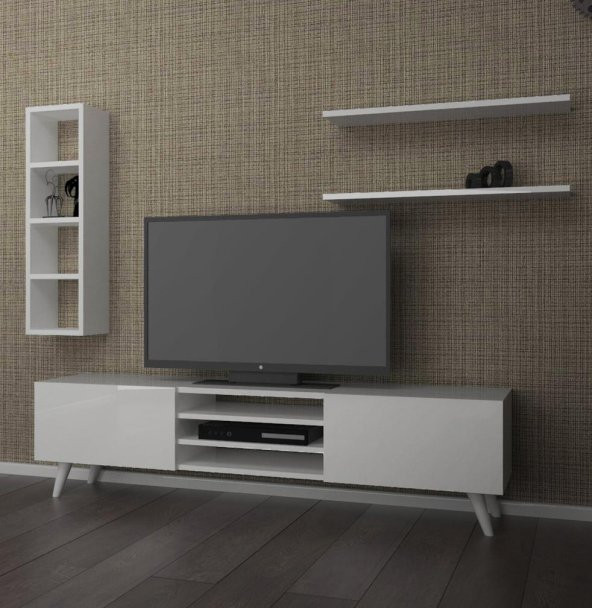 SimaDekor Ekosim Tv Ünitesi Tv Sehpası + Kitaplık ve Raflı