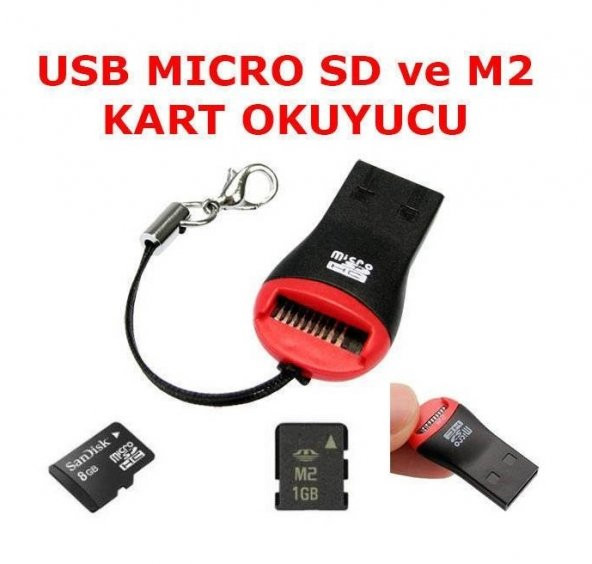 Usb Kart Okuyucu Yazıcı Mikro Adaptör 2GB/4GB/8GB/16GB SD M2