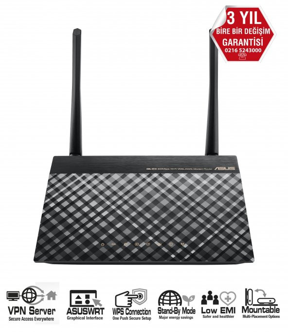 Asus DSL-N16 300Mbps VPN,VDSL,Fiber Çift Anten Modem/Router