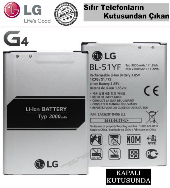 Lg G4 Orjinal Batarya Pil BL-51YF