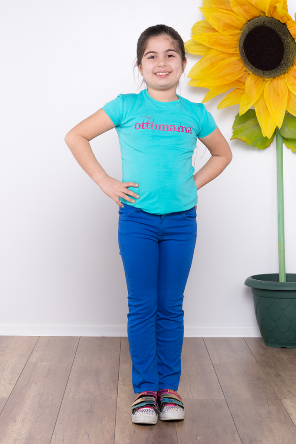 Ottomama Kız Çocuk Keten Pantolon Saks Renk