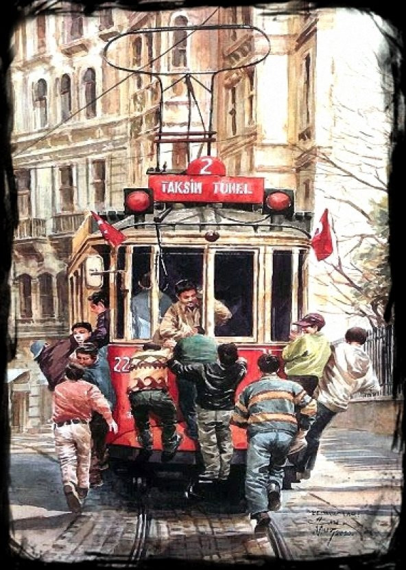 Taksim Tünel Tranvay Ahşap Eski Tablo Ev,cafe,ofis dekorasyonu