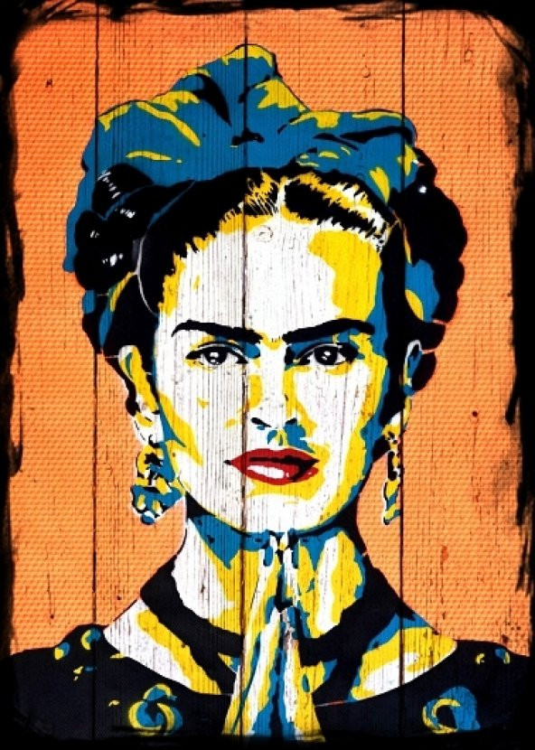 Frida kahlo Ahşap Eskitme Tablo Ev,cafe,ofis dekorasyonu