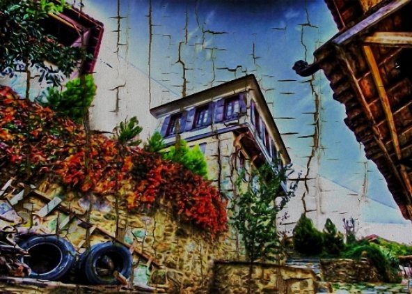 Şirince evi Ahşap Eskitme Tablo Ev,cafe,ofis dekorasyonu - 1