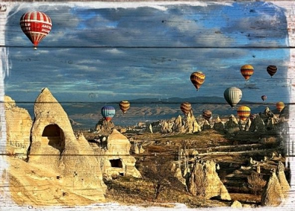 Kapadokya Balon Peri bacaları Ahşap Tablo Ev,cafe,ofis