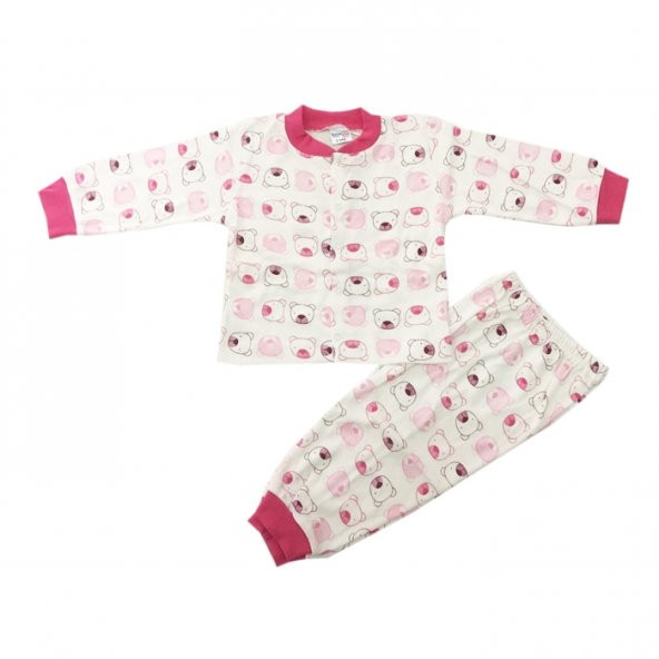 Ayıcık Desenli Çocuk Pijama Takımı Fuşya 1-3 Yaş