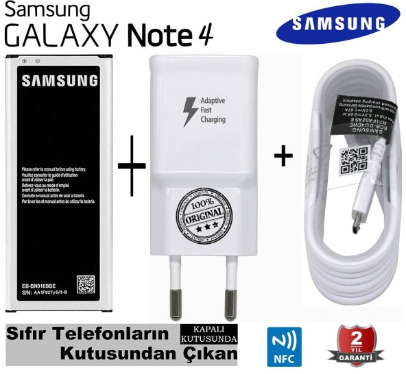 Samsung Galaxy Note 4 Orjinal Batarya + Hızlı Şarj Aleti Cihazı H