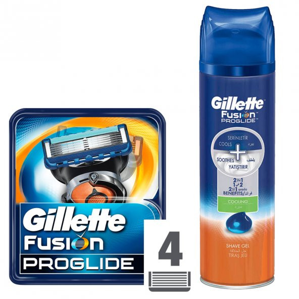 Gillette Fusion ProGlide Yedek Tıraş Bıçağı 4'lü Traş Jeli Hediyeli