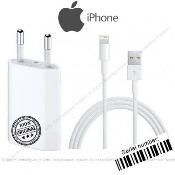 Apple iPhone 5, 5S, 5C Orjinal Şarj Aleti Cihazı + Usb Şarj Kablo