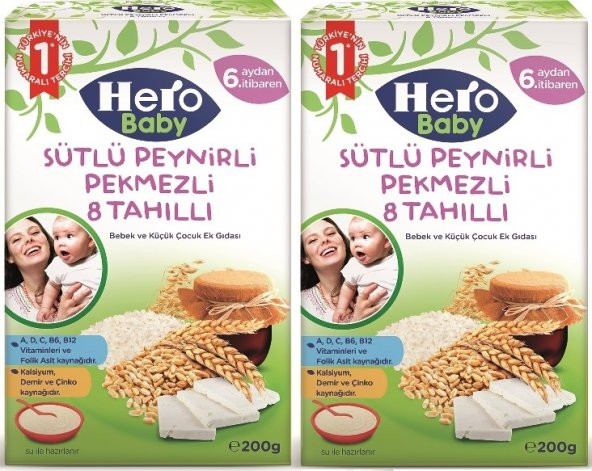 Hero Baby 200Gr Sütlü Peynirli Pekmezli 8 Tahıllı 2 Li Set Kaşık Maması - 1