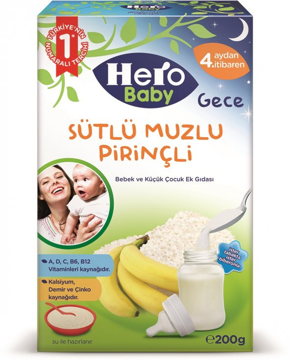 Hero Baby 200Gr Gece Sütlü Sütlü Muzlu Pirinçli Kaşık Maması