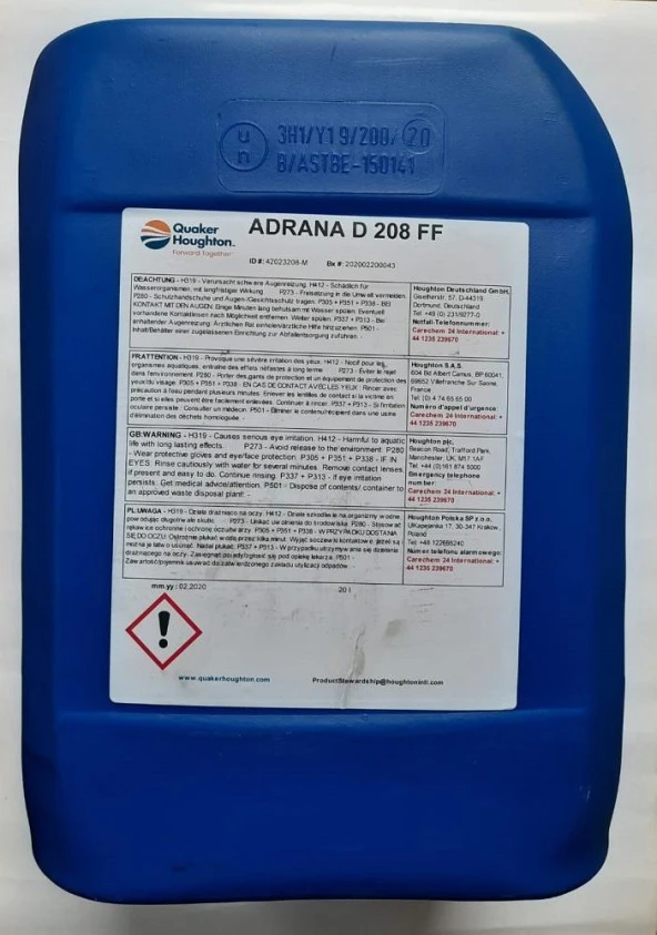QUAKER HOUGHTON ADRANA D 208 FF BİDON 20 LİTRE (20.4 KG)
