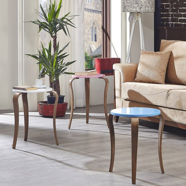 MODERN TASARIM LAKE CİLA Ahşap Lükens Zigon Sehpa Masa Pembe-Beyaz-Mavi - 4