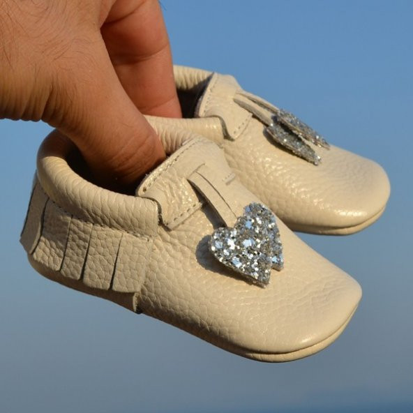 Kalpli Makosen Bebek Ayakkabı Bej Gümüş CV-110