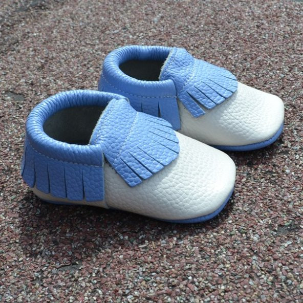 Klasik Makosen Bebek Ayakkabı Bej Mavi CV-80
