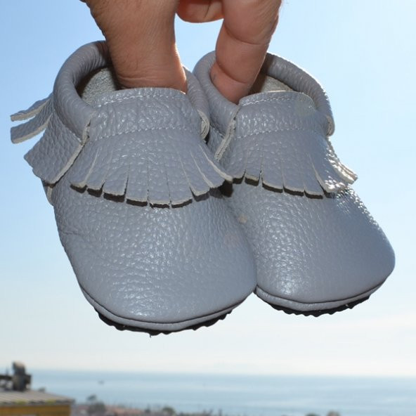 Klasik Makosen Tabanlı Bebek Ayakkabı Gri CV-393