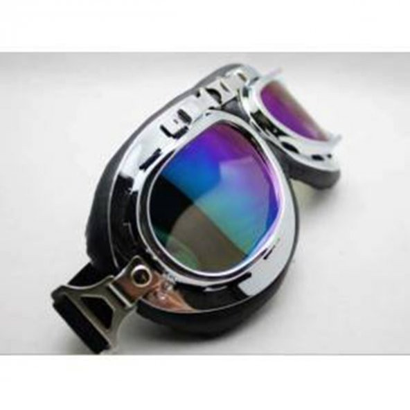 Krom Çerçeve Renkli Cam Choper-Cross Gözlük Motorsiklet Gözlüğü