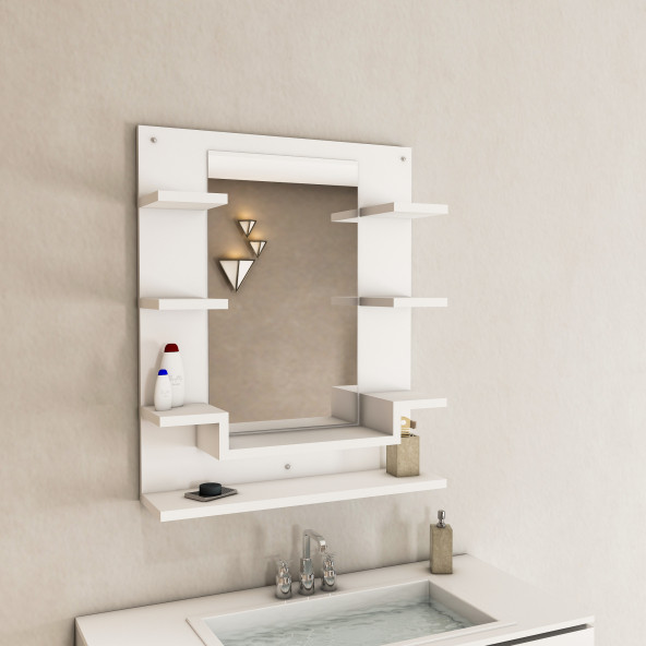 Arnetti Dicle Etajer Banyo Dolabı Beyaz 72x60x15 Aynalı 8 Raflı Kolay Kurulum Özel Tasarım