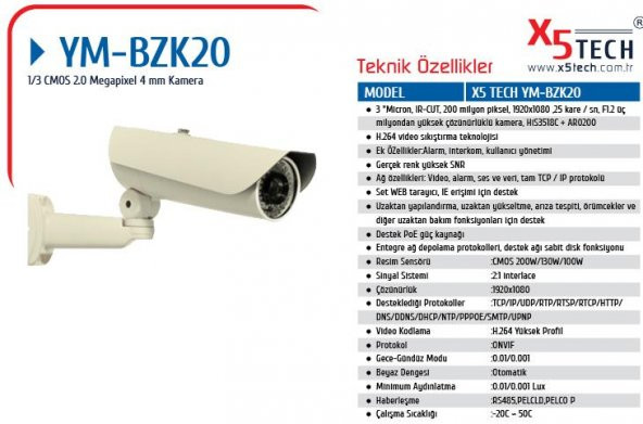 X5 Tech Ym-Bzk20 1-3" Cmos 2.0Mp 4Mm Lens 48Led