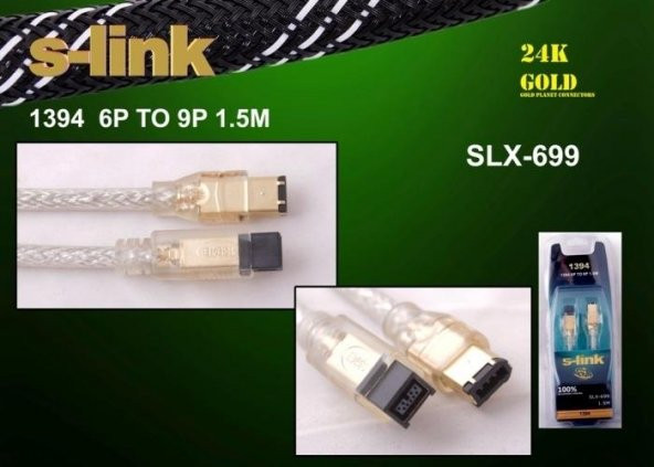 S-Link Slx-699 1394 6Pin To 9Pin 1.5M Gold Kablosu