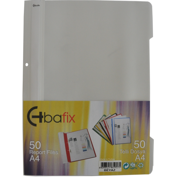 Bafix Telli Dosya Plastik A-4 Beyaz 66720 50 Li (1 Paket 50 Adet)
